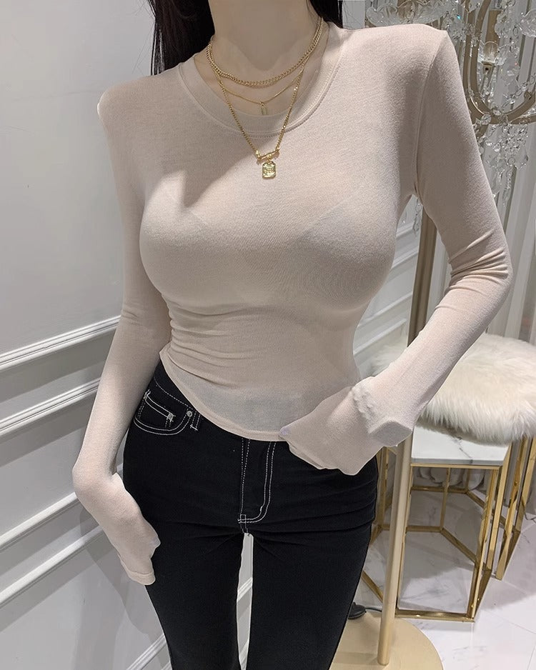 Micro-transparent long-sleeved T-shirt women's 2025 new fashion shows a sexy figure, tight bottoming shirt, inner top Dongdaemun