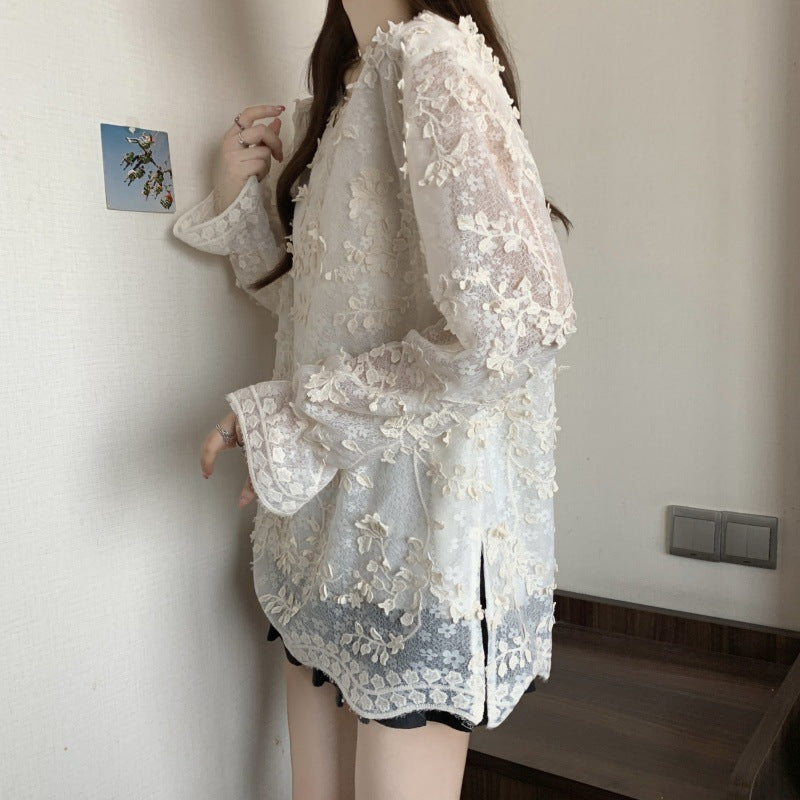 Large size women's clothing 2025 spring new retro jacquard chiffon shirt women's high-end age-reducing shirt top women's clothing
