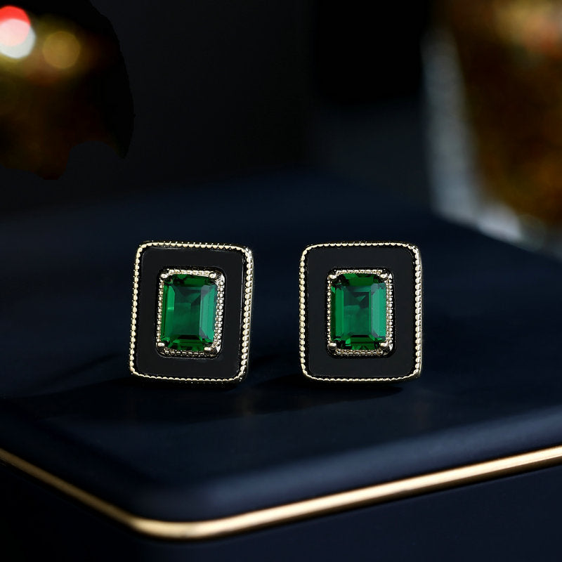 2025 S925 Silver Needle Niche Versatile Temperament Earrings Wholesale Hong Kong Style Fashion Retro Geometric Simple Square Earrings
