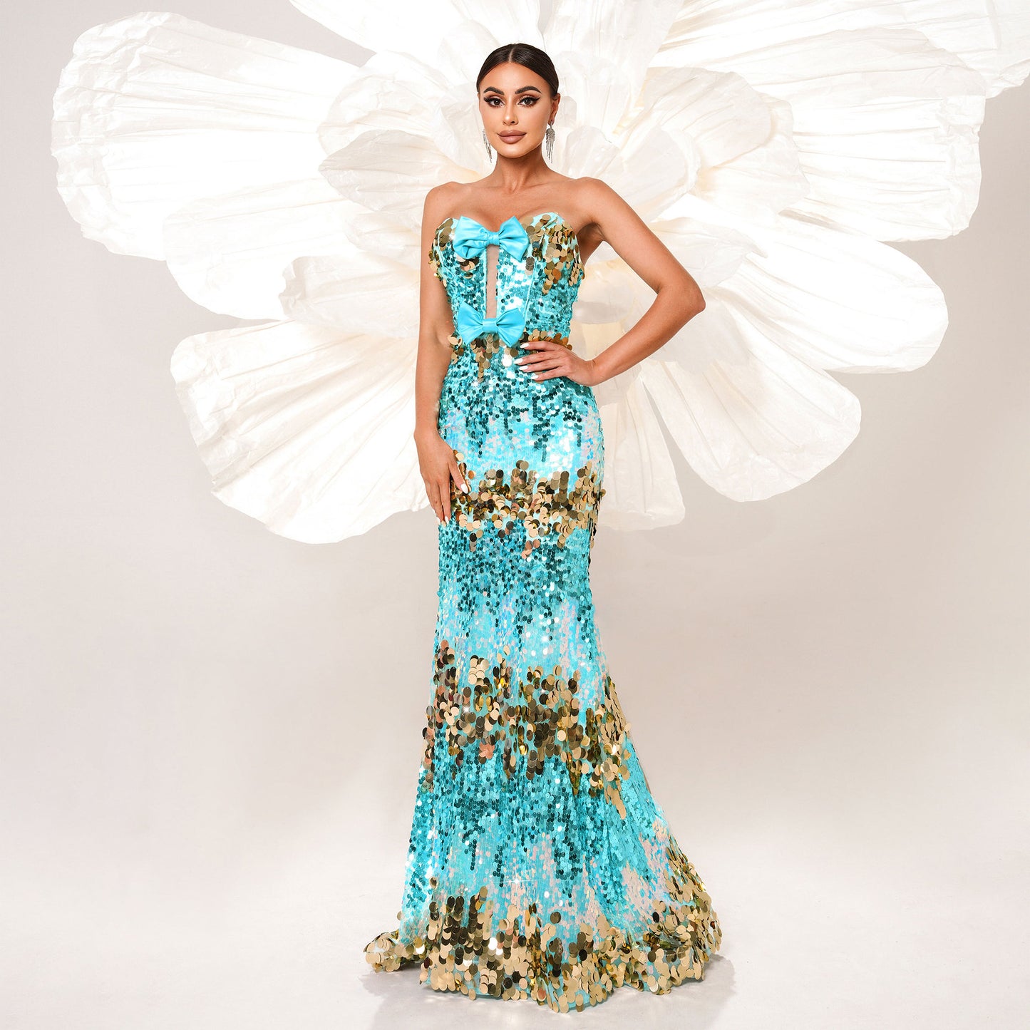 2025 high-end temperament sexy chest wraps straps sequined banquet fishtail evening dress bridesmaid dress women