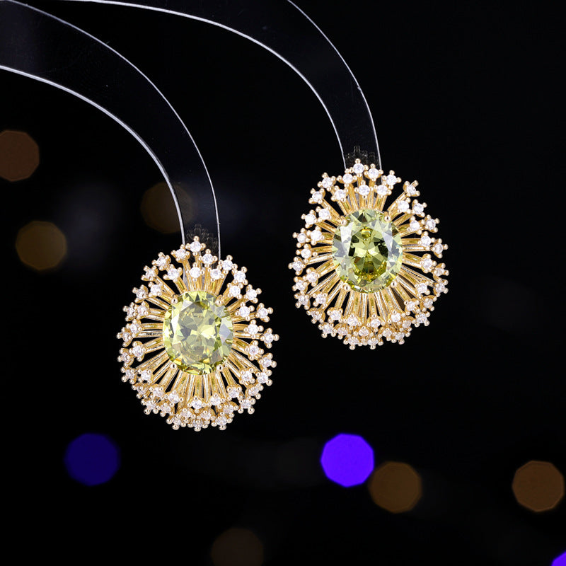 2025 S925 silver needle light luxury high-end earrings wholesale luxury high-end temperament palace style bright bloom fireworks earrings
