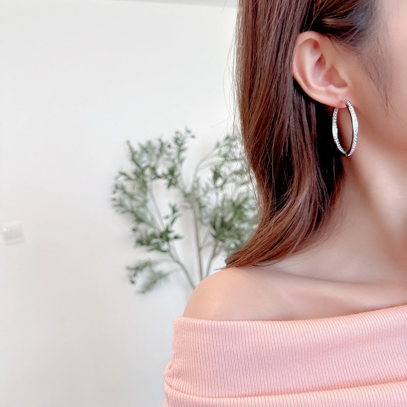 2025 Niche Design Advanced Element Ring Ear Buckle Zircon Inlaid Geometric Large Earrings Simple Atmospheric Circle Circle Earrings
