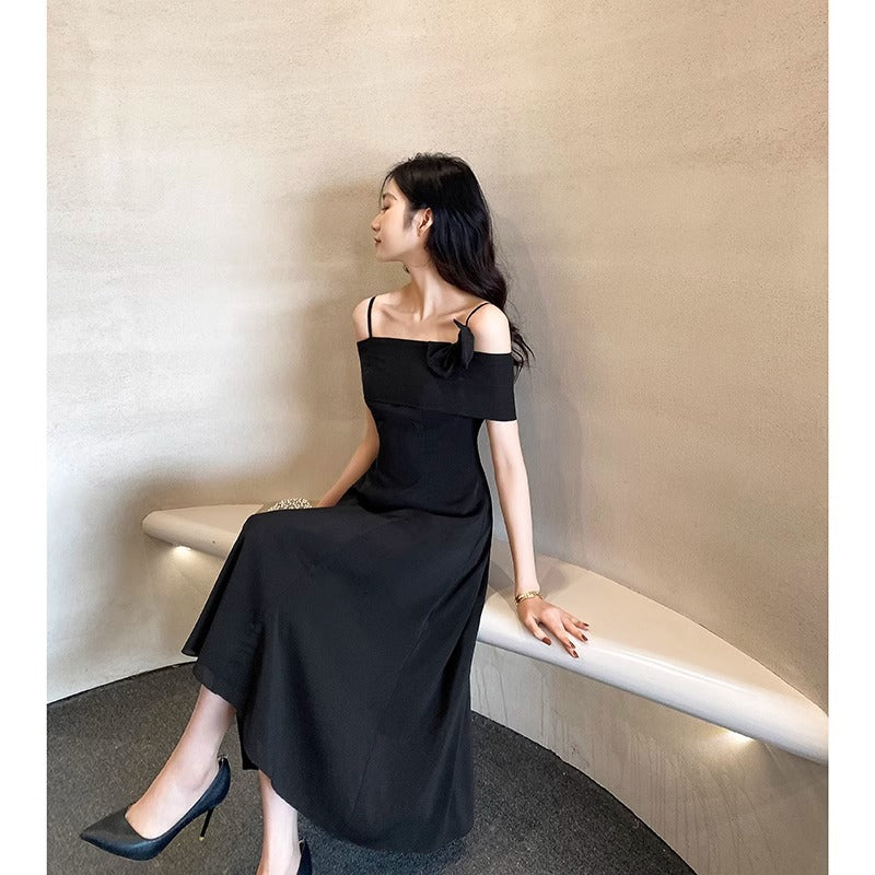2025 Small black evening dress new light luxury niche high-end daily dress for women in autumn can be worn in spring