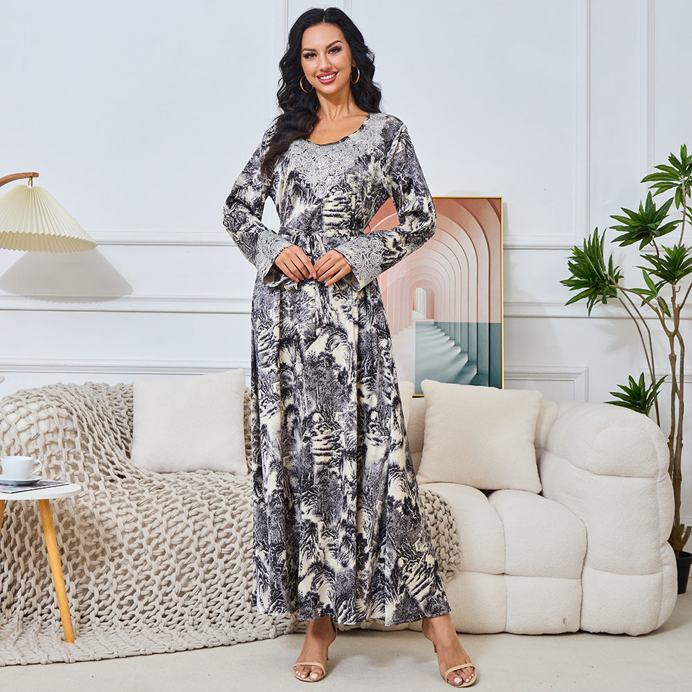 MT210 Fashion Loose Temperament Diamond-encrusted Dress Middle East Muslim New Hot Sale ins Robe Women's Large Size