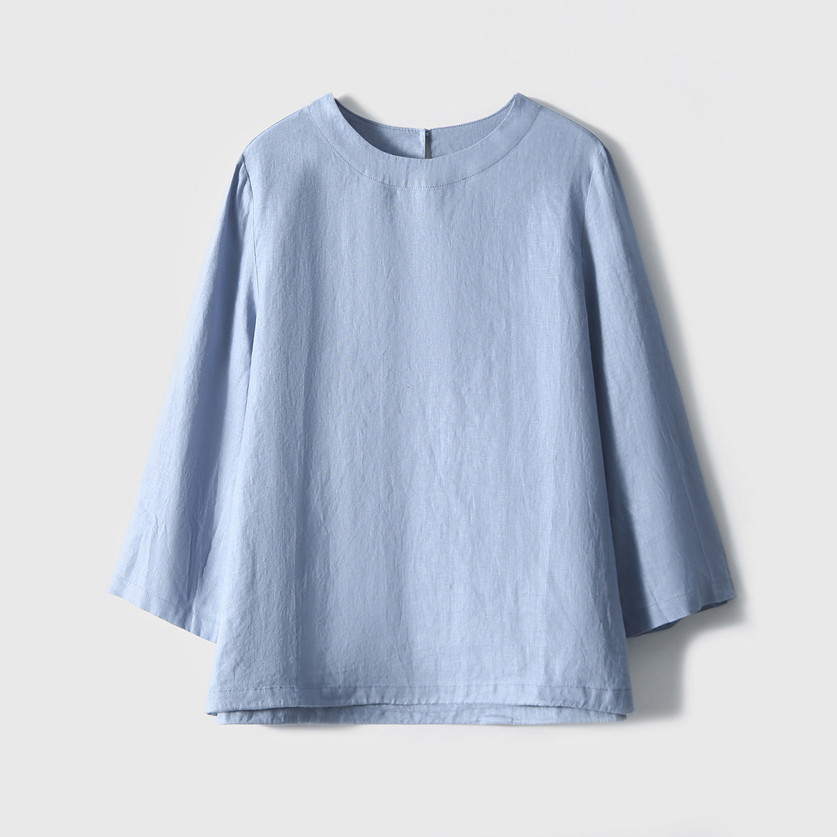 2025 Breathable 100% linen shirt, top Casual crew neck T-shirt shirt long sleeve shirt spring and autumn new women's clothing