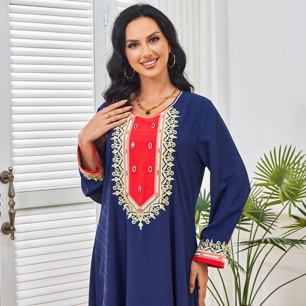 Popular trade Middle East robe women's clothing popular summer new embroidered diamond-encrusted dress Muslim long-sleeved dress