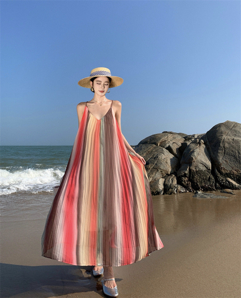 2025 Sanya beach seaside vacation wind suspender dress women's clothing summer Yunnan travel wear super fairy long skirt