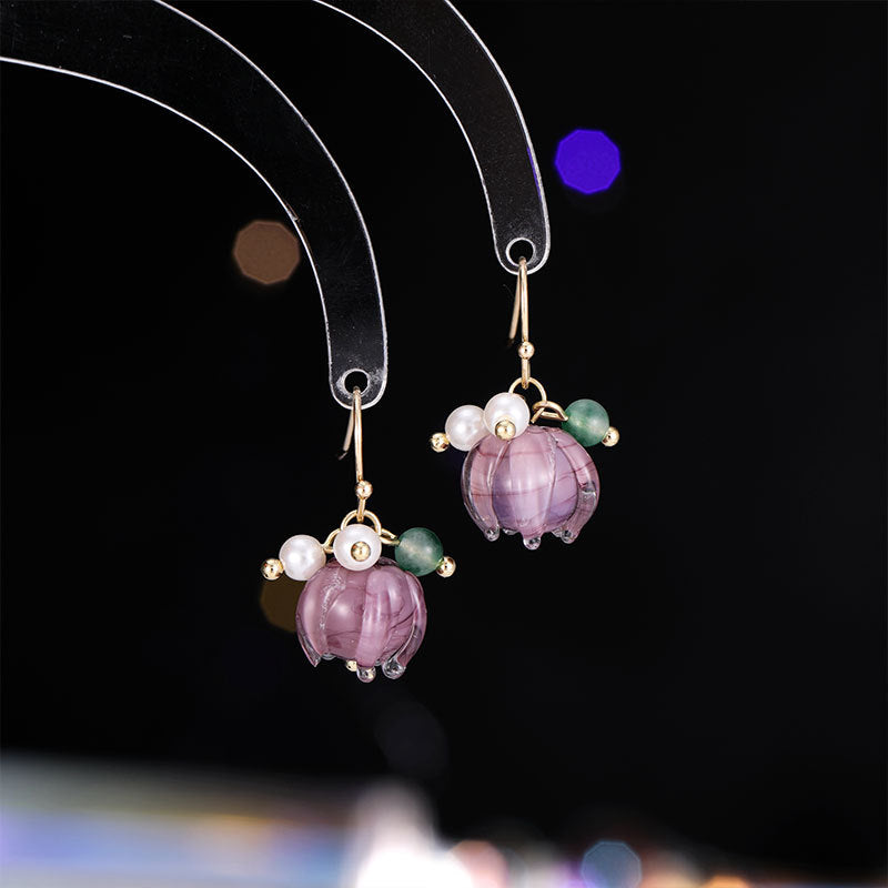 2025 Purple flower earrings pearl earrings women's popular new Popular style light luxury stud earrings niche design high-end earrings
