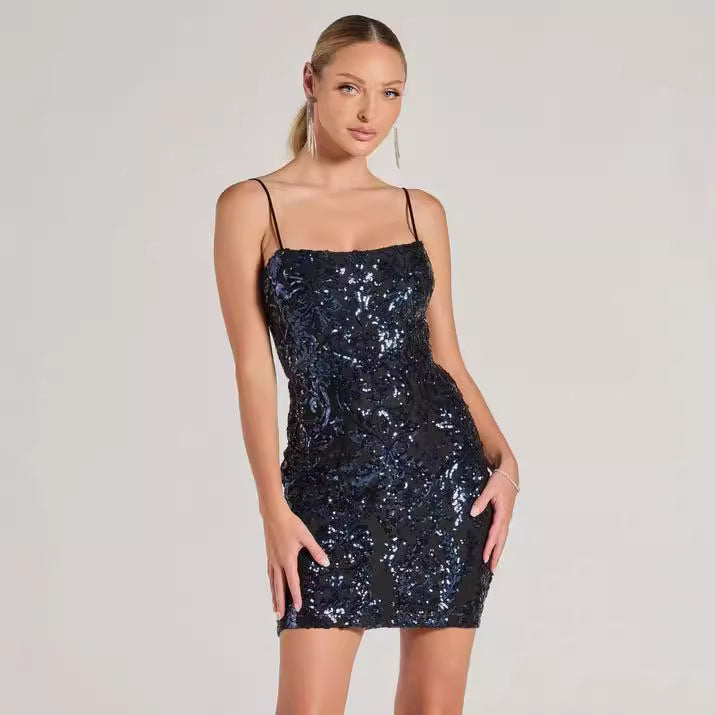 Popular, 2025 popular Women's Sequin Dress Summer Sexy Hip Wrap Slim Mini Skirt (3 Colors)