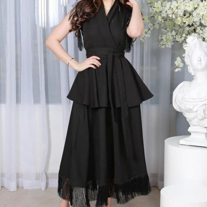 2025 spring and summer new New Popular trade women's clothing independent station ebay Middle East sexy fringed lace banquet evening dress