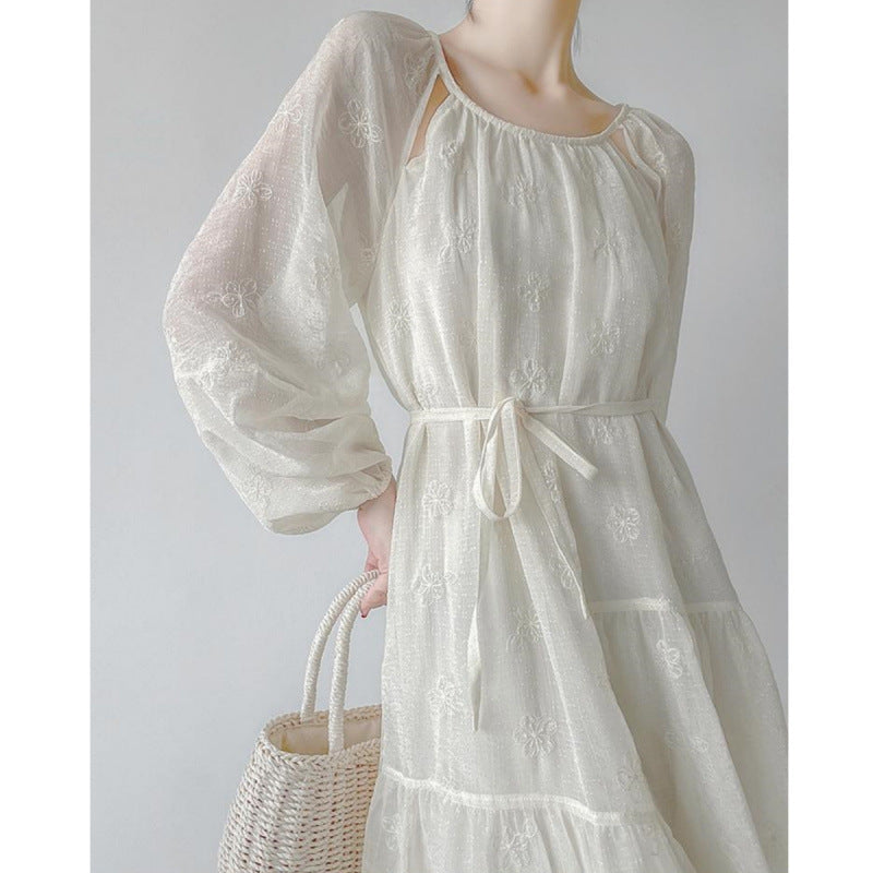 2025 temperament coffee break gentle wind unique dress super good-looking spring loose and thin long-sleeved skirt children