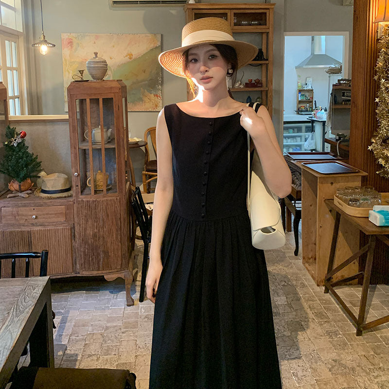 2025 spring new Korean version high waist elegant vest dress square collar solid color pure desire skirt 88168