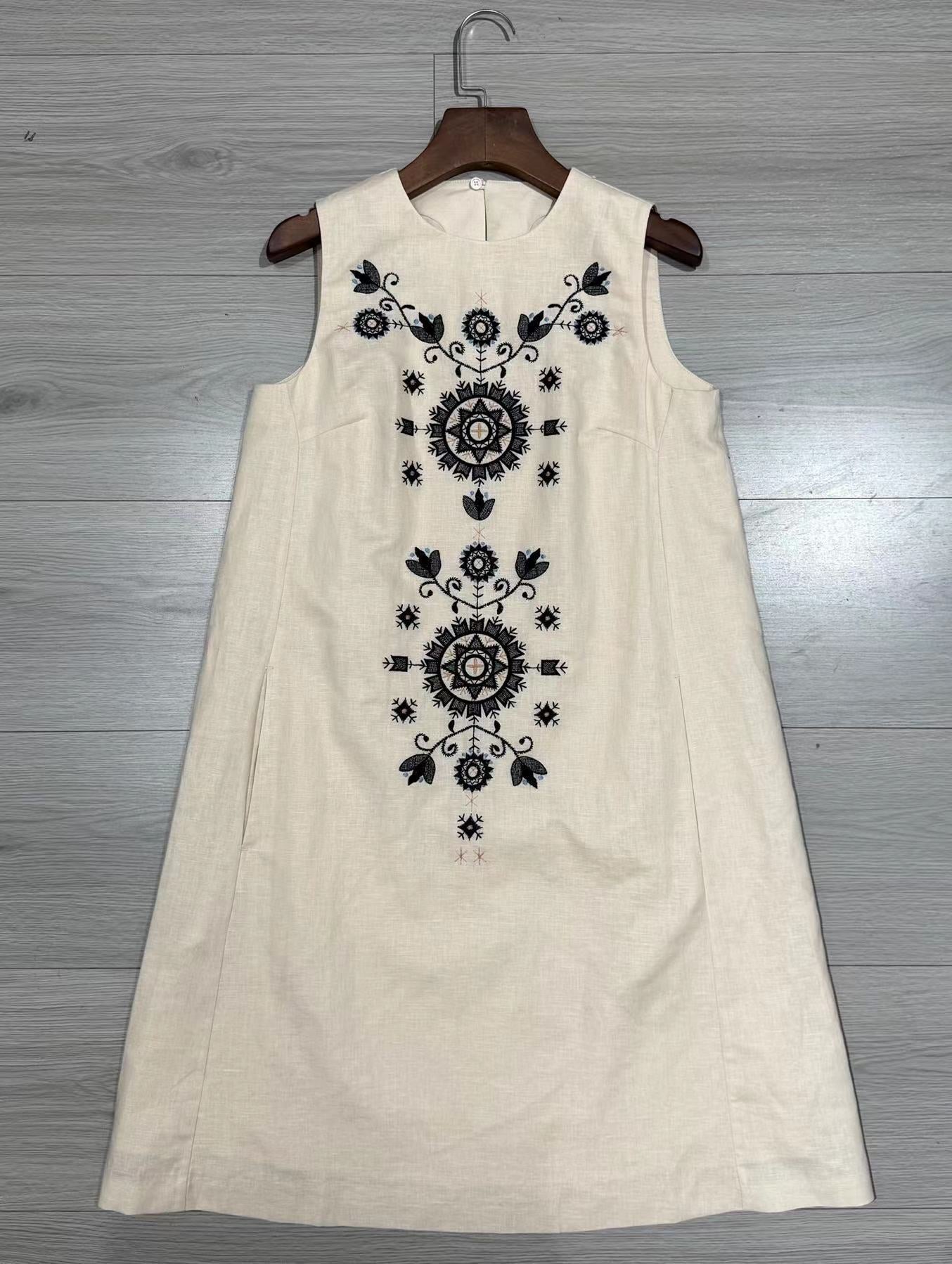 summer new linen embroidered sleeveless dress