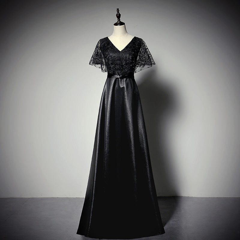 2025 Evening dress women new banquet noble and elegant temperament black high-end host annual meeting thin dress women