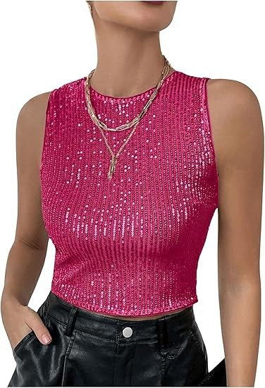 Popular, 2025 and popular new summer sequins fashion casual personality trend slim-fit small vest (4 colors)