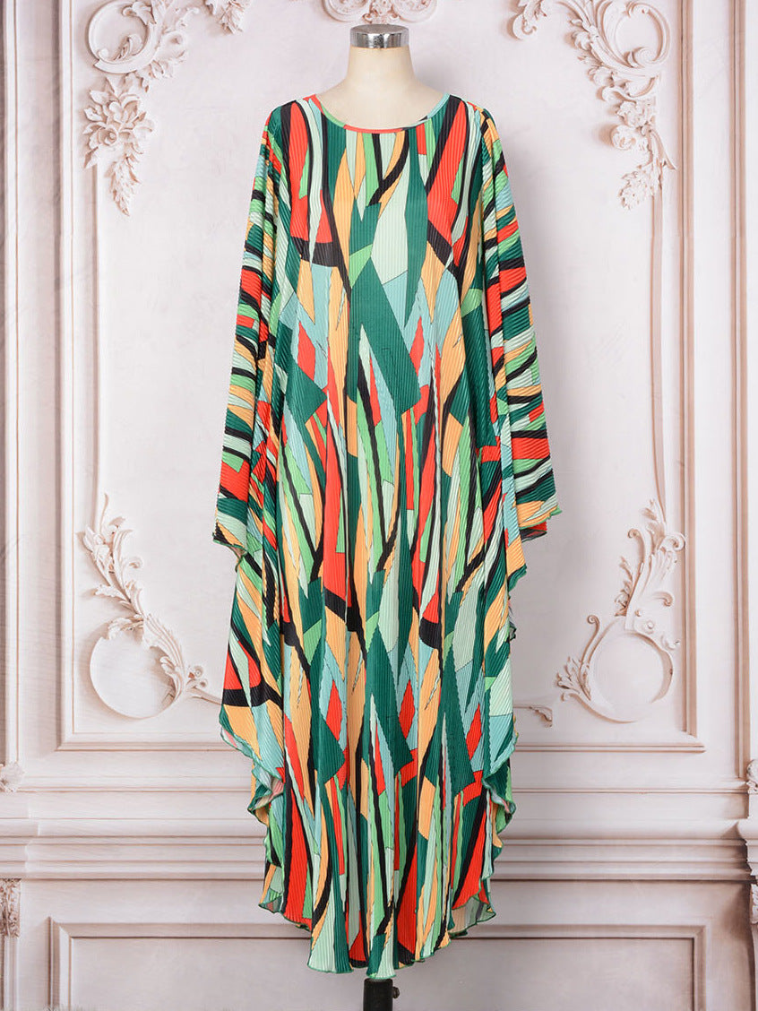 Middle East Popular trade Muslim women's long dress Dubai Arab summer new fashion pleated print dress women