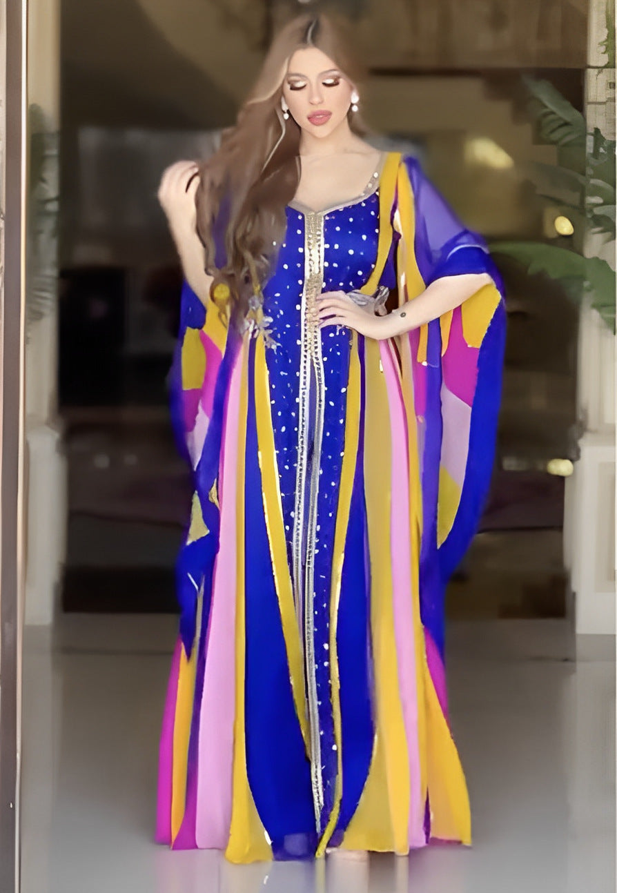 2025 Spring and summer new New Popular trade women's clothing independent station ebay Middle East printing hot diamond kaftan robe dress