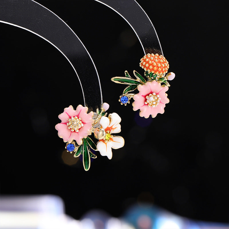 2025 S925 silver needle asymmetric sunflower small daisy fresh stud earrings super fairy sweet temperament versatile personality earrings tide