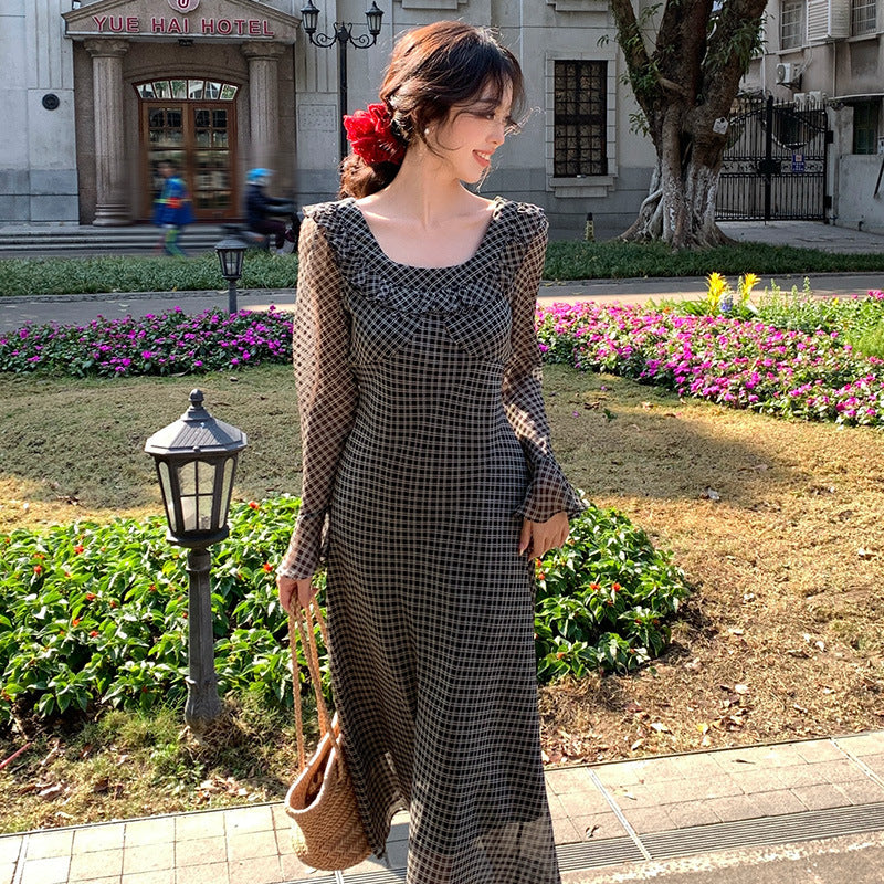 2025 Spring New Vintage High Waist Suspender Dress Sub-print Pure Desire Vacation Dress Women 88197