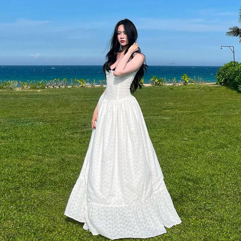 2025 style 2025 spring new women's clothing high split design pendant skirt contrasting color splicing dress