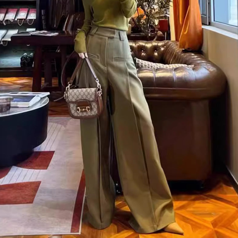 2025 Spot wide-leg pants autumn new women's clothing one-word shoulder long-sleeved knitted top wear two-piece suit