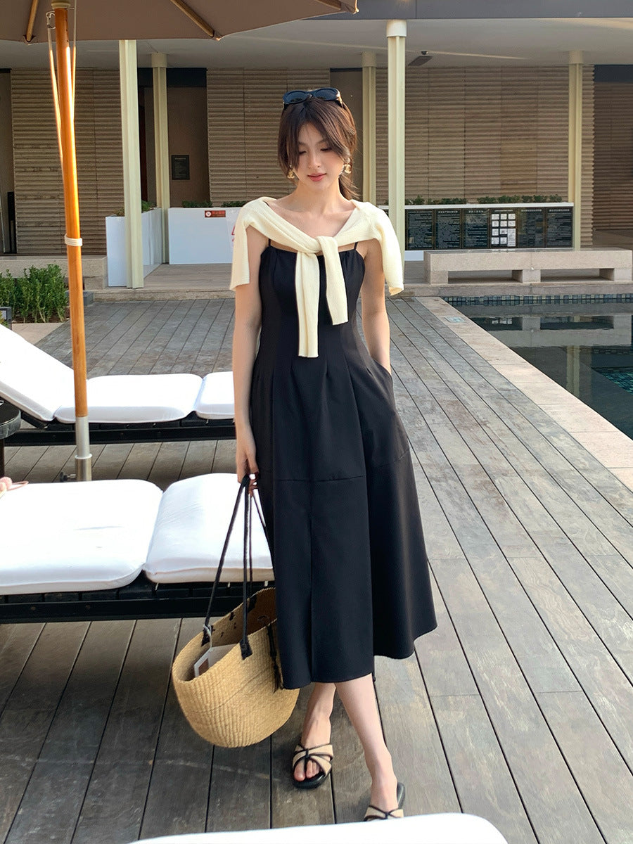 2025 spring and summer new high waist temperament elegant suspender dress high-end long dress children 88160