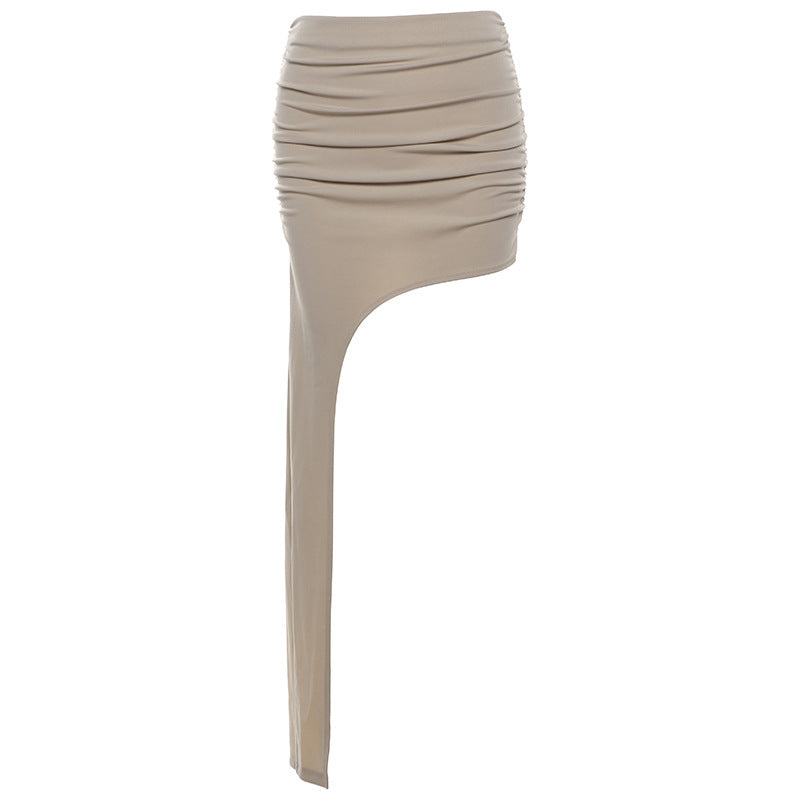2025 style popular summer new women's clothing Spice Girl tight and thin irregular edge hip-wrapped pleated skirt