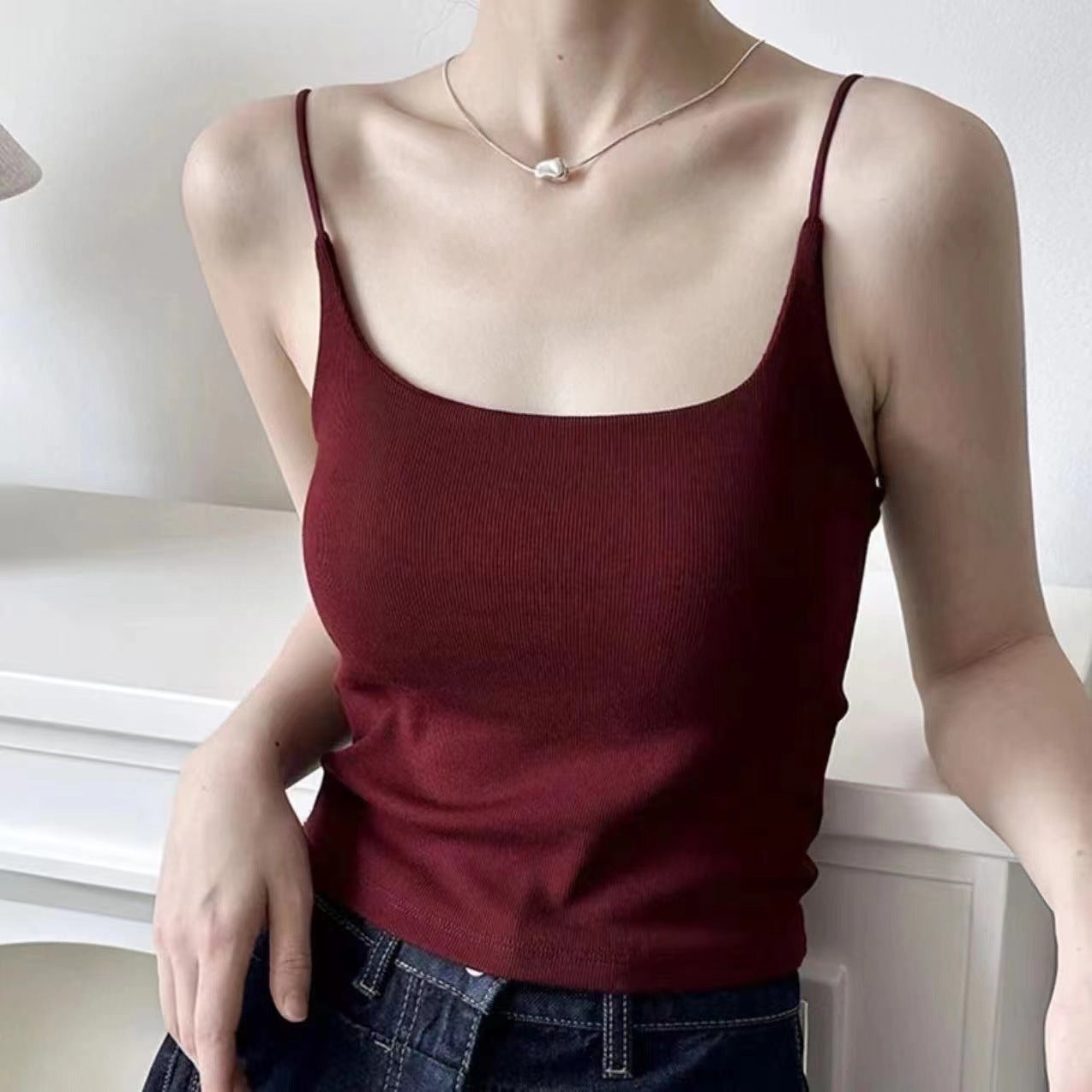 2025 Premium security sling vest can be pulled red polished women's autumn and winter bra with an integrated base and a warm top inside