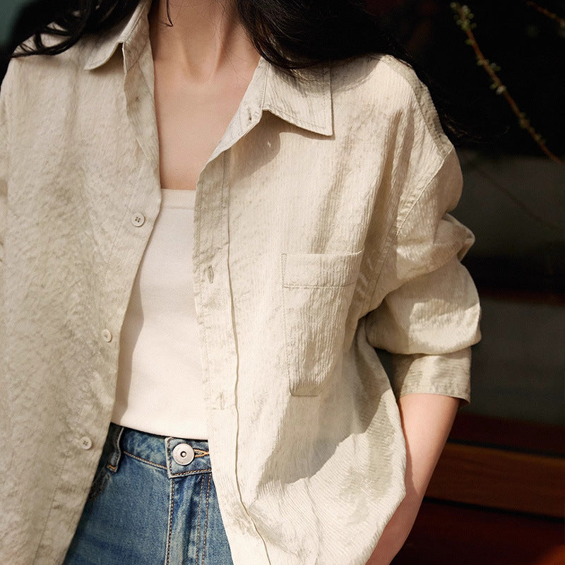2025 Lyocell fiber Tencel jacquard dark pattern shirt commuter design loose shirt spring and summer new women's clothing