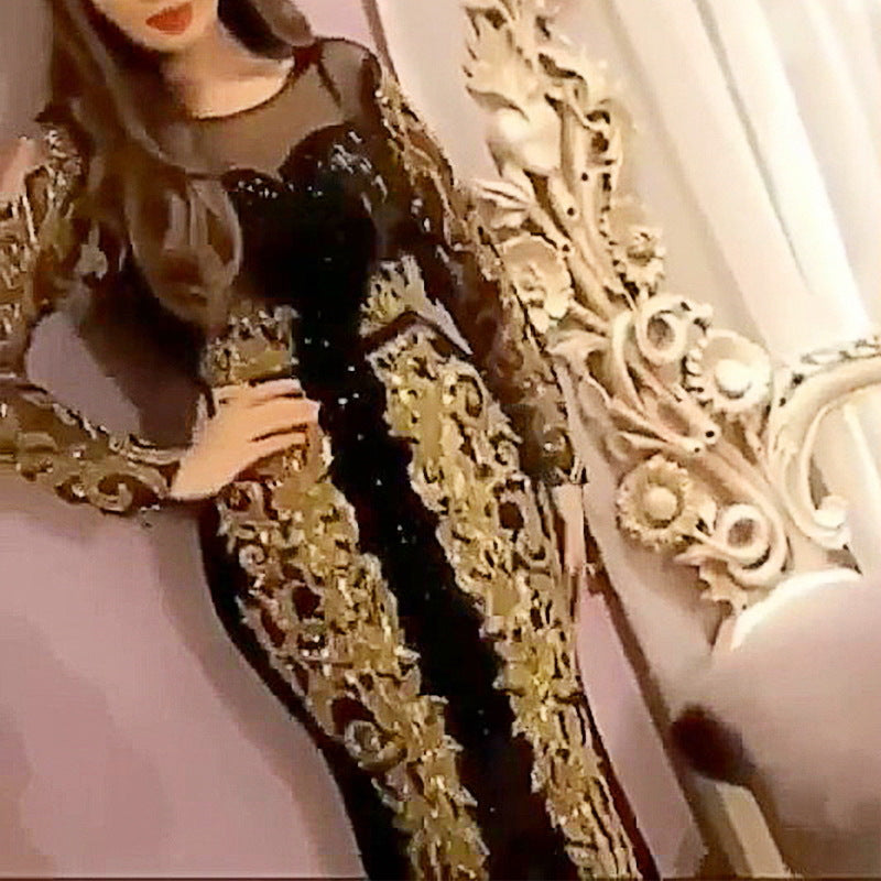 2025 spring New new Popular trade women's clothing independent station long-sleeved bronzing pendulum dress new