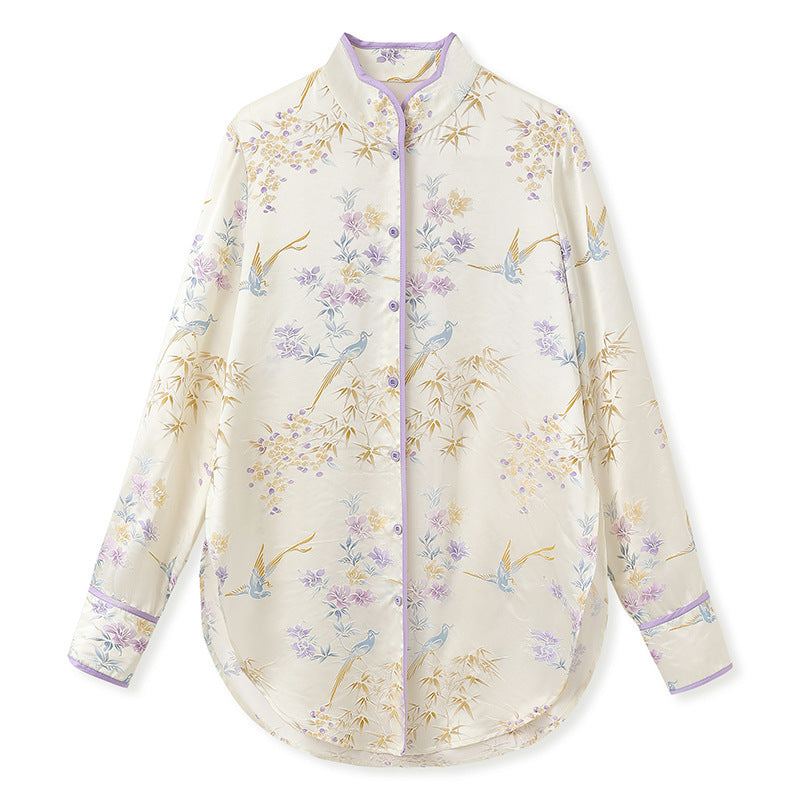 2025 New Chinese style high-end design sense embroidered vest stand-up collar mulberry silk temperament shirt set N1027