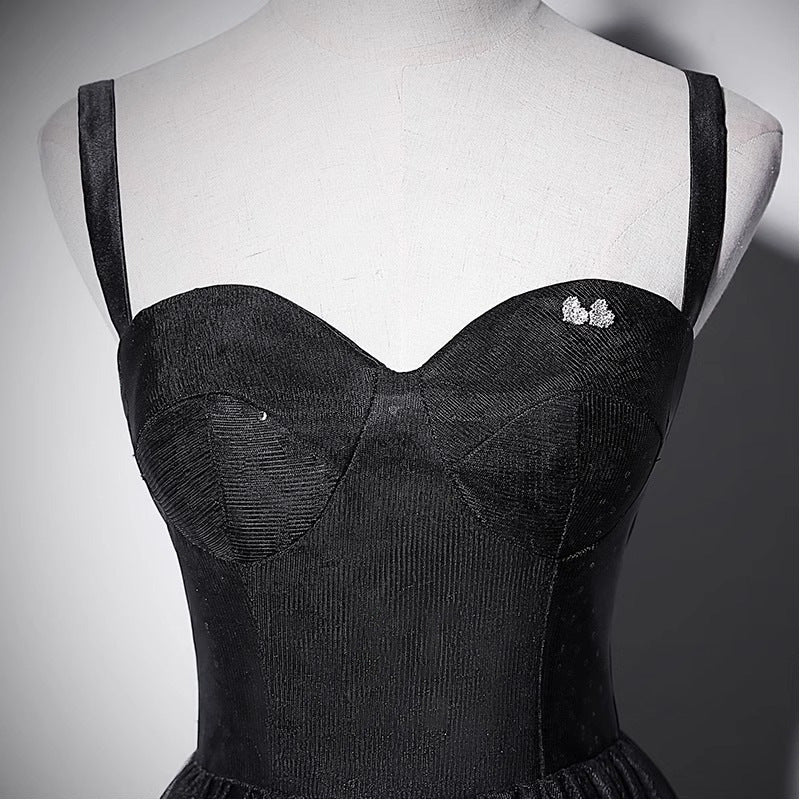 2025 Black Hepburn style evening dress new suspender banquet temperament advanced sense light luxury high-end dress women look thin