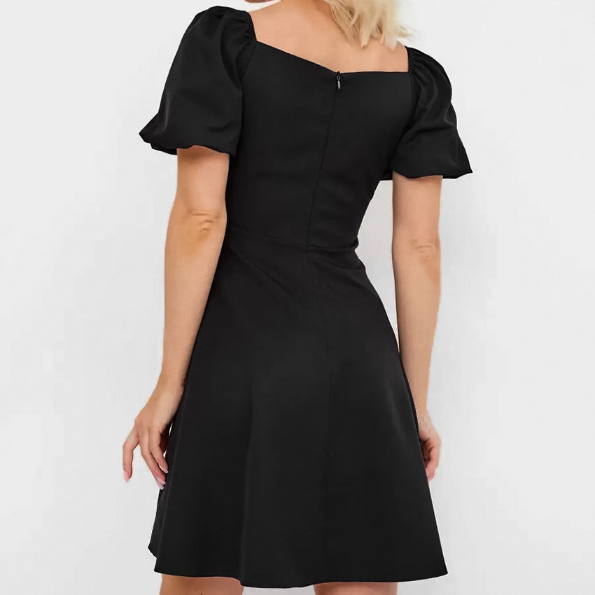 2025 Temperament Square Neck Bubble Sleeve High Waist Slim A Pendulum Dress popularwildberries Spring Hot Sale New Women