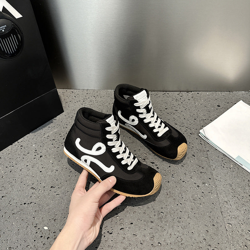 2025 spring height increase retro Forrest Gump shoes women's waffle shoes board shoes color matching German training shoes high-top sports and leisure shoes