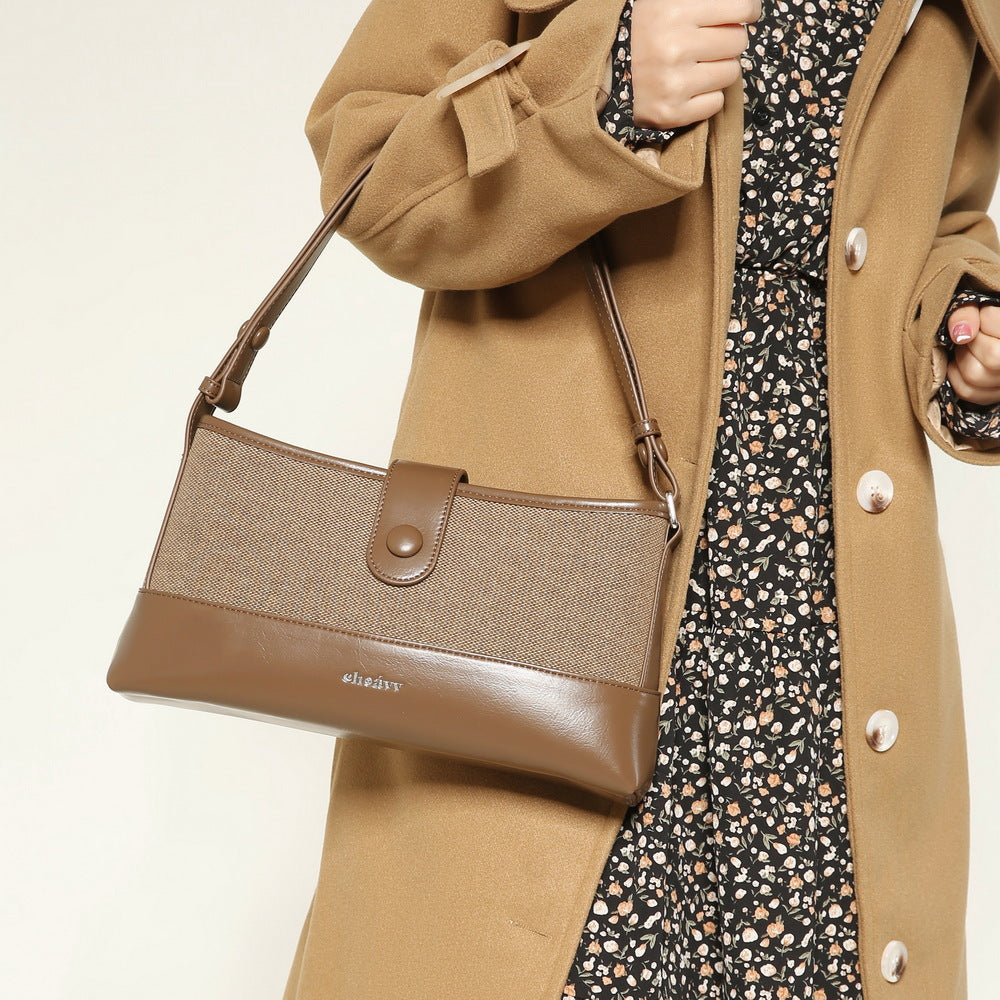 BENPAOLV 2025 Che Jingyuan same canvas bag popular spring and summer new armpit bag contrasting color splicing retro shoulder bag high-end women