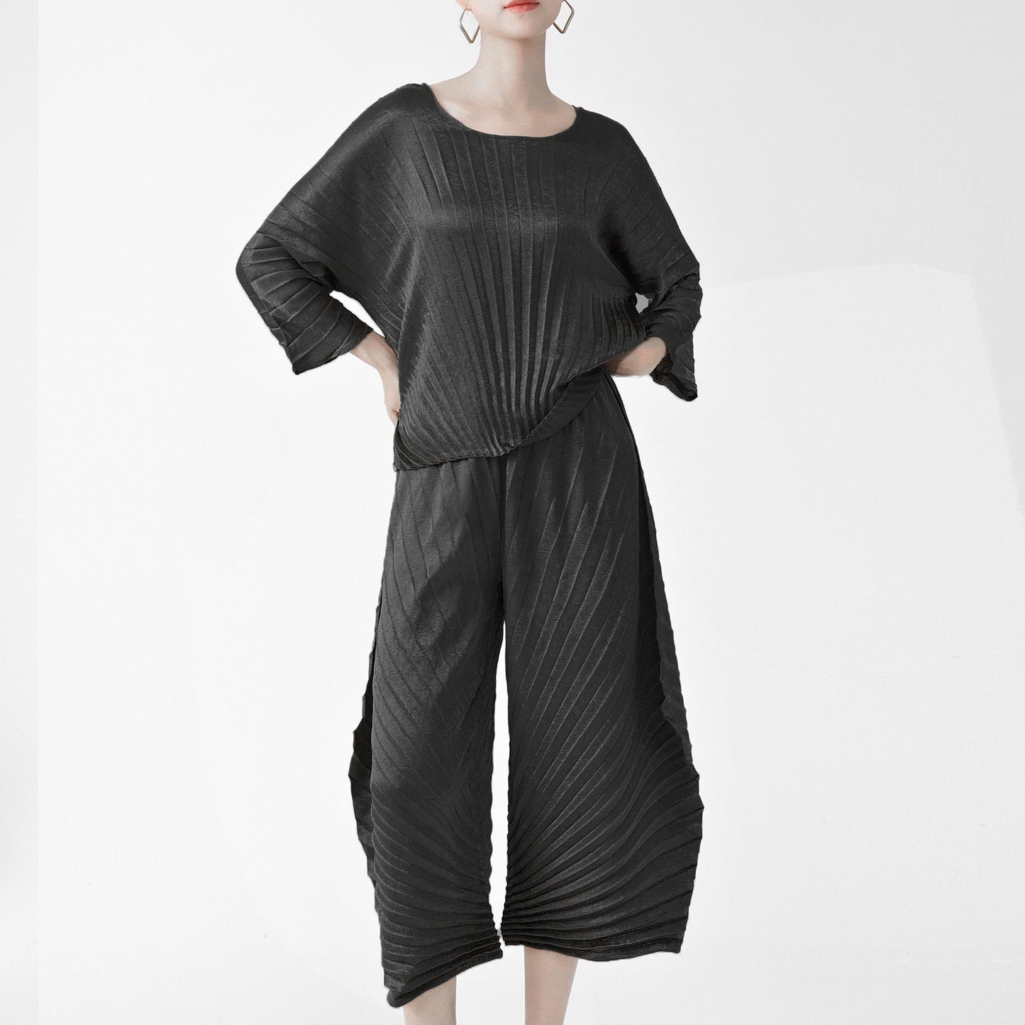 2025 Casual Suit Two-piece Women's Superior Solid Color Crew Neck Loose T-Shirt Top Irregular Casual Pants