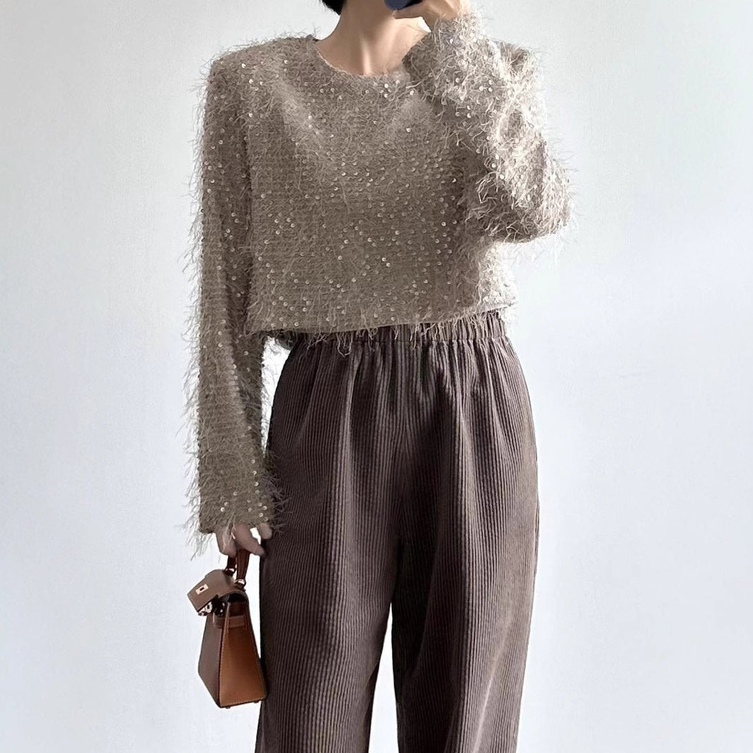 2025 Spot premium sequined fringed shirt women's popular spring new pullover design versatile top trendy