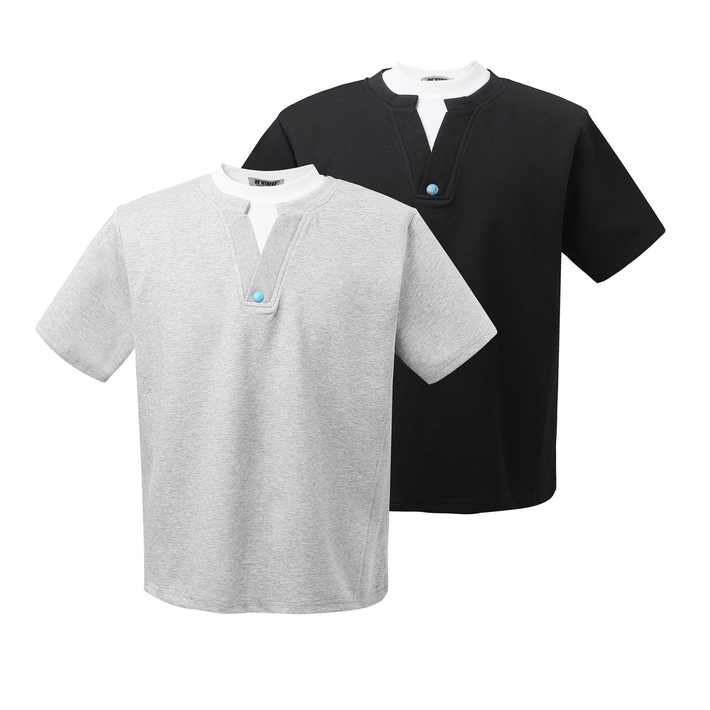 2025 K53 2025n street trendy retro fake two-piece deconstruction high-end men's short and wide cleanfit space cotton short-sleeved T-shirt