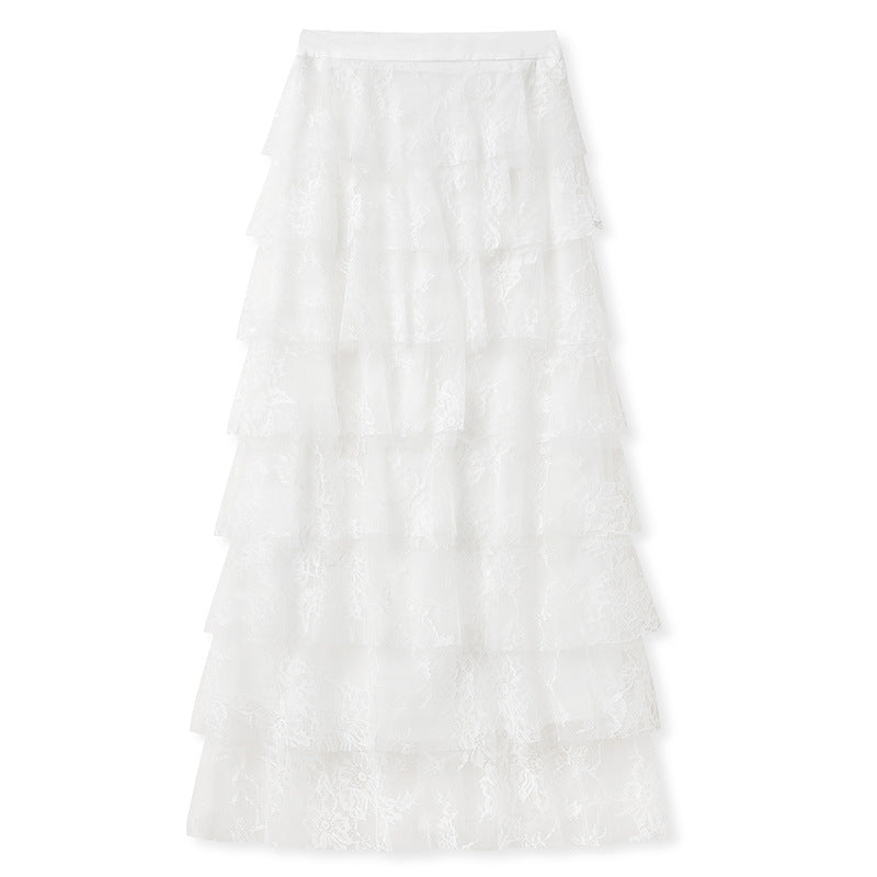 Summer Korean sweet and gentle wind waist cake skirt women's short fashion lace shirt skirt set N3033