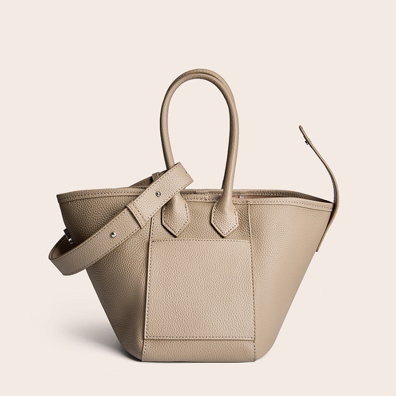 2025 Soft leather bucket bag niche design leather vegetable basket women's bag 2023 new portable commuter first-layer cowhide bag