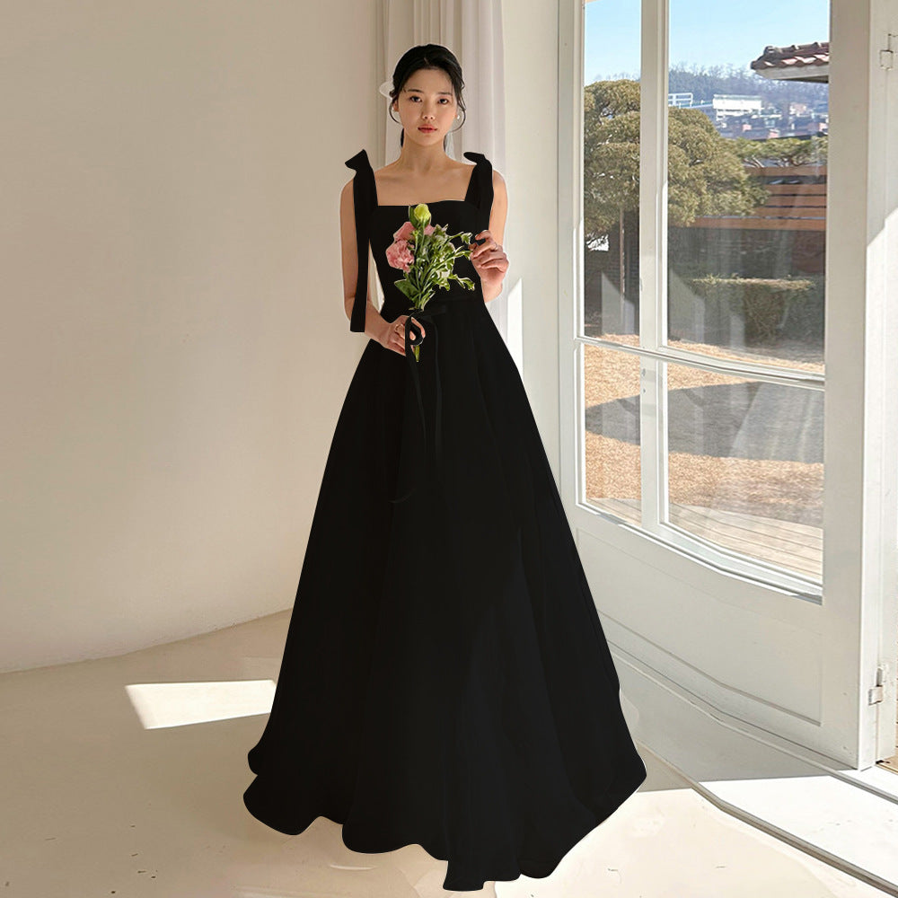 2025 Suspender light wedding dress dream organza going out yarn simple travel shooting white gauze skirt outdoor wedding main yarn collar dress