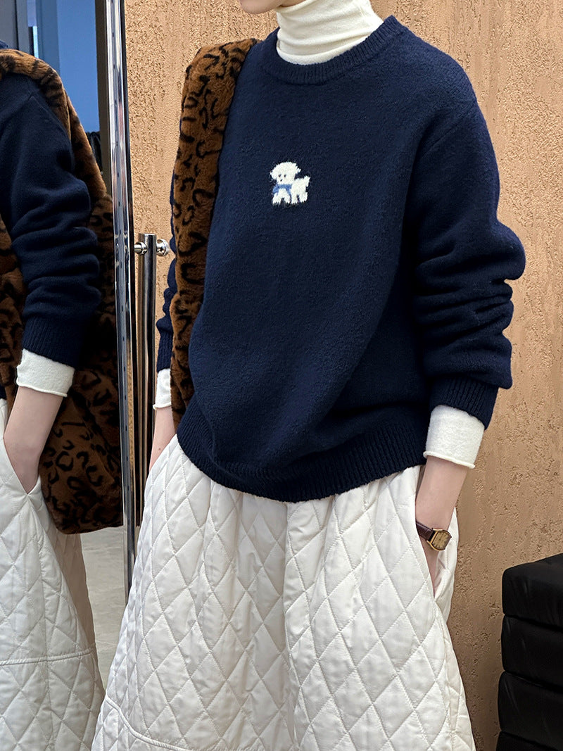 2025 popular autumn and winter new Korean version cartoon puppy age-reducing round neck pullover warm knitted sweater 031-1