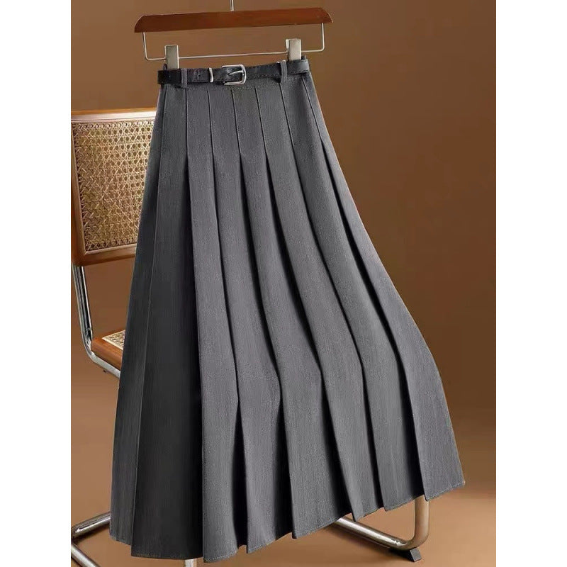popular autumn and winter with artifact medium and long skirt for women, retro and thin skirt temperament casual pleated skirt for women
