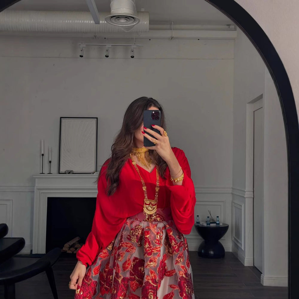 2025 spring and summer new New Popular trade women's clothing independent station Middle East flower jacquard embroidered evening dress