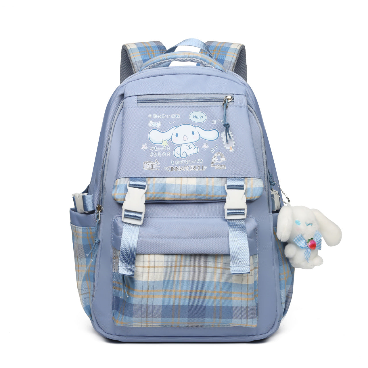 Printed Sanrio Schoolbag Large-Capacity Backpack Plaid Color Matching Backpack Medium and Large Student Campus Backpack Primary School Students