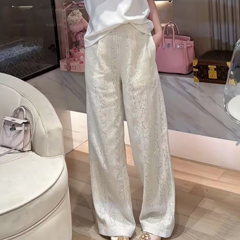 2025 spring new high-end light luxury design sense retro white high-waisted and thin wide-leg casual pants women's N2017