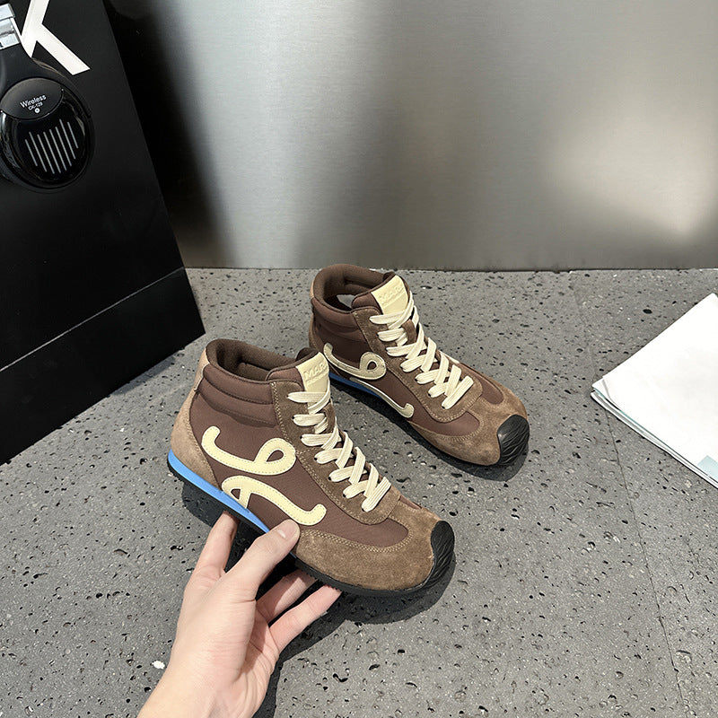 2025 spring height increase retro Forrest Gump shoes women's waffle shoes board shoes color matching German training shoes high-top sports and leisure shoes