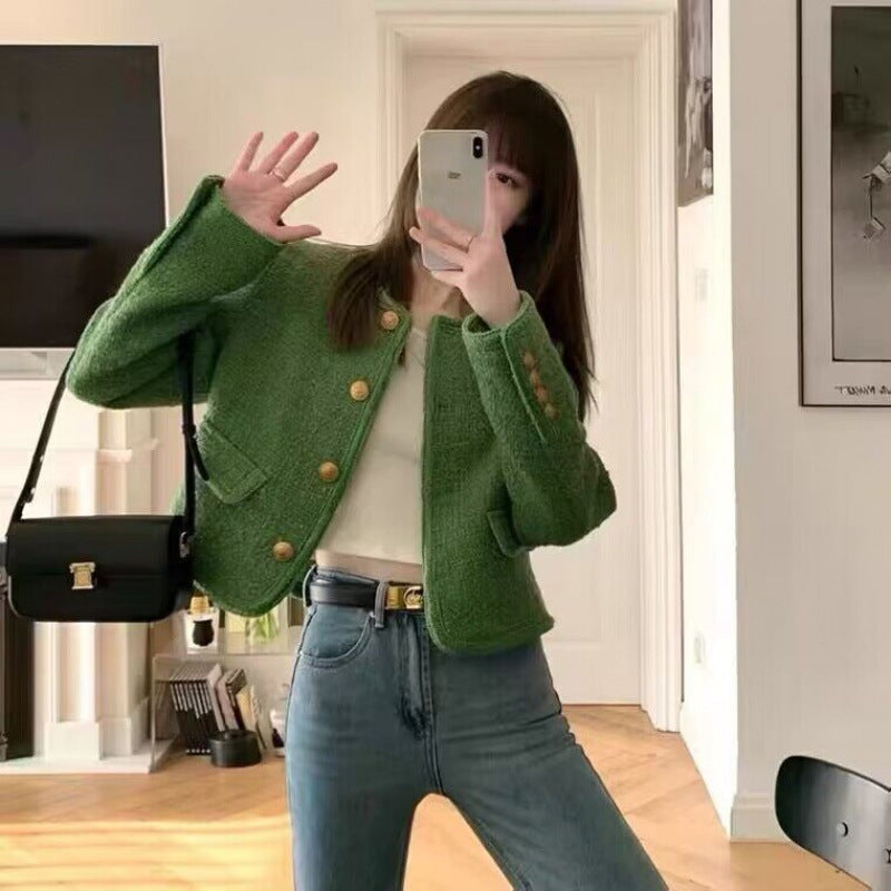 Fragrant green coat women's spring 2025 new high-end celebrity temperament chic short top