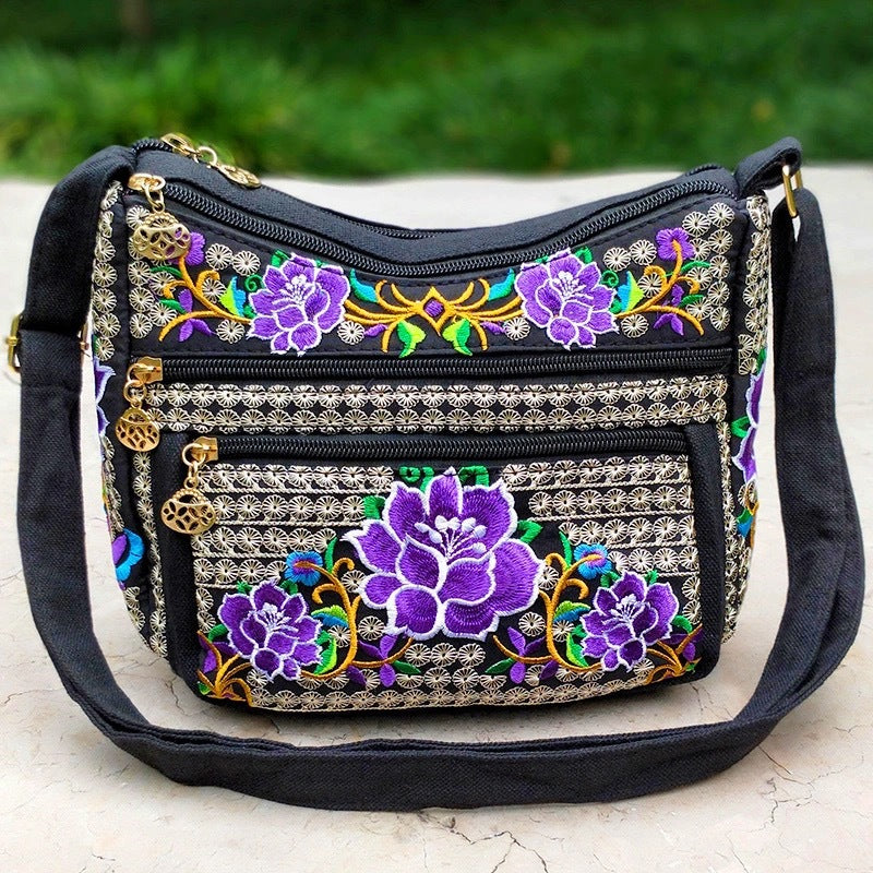 Yunnan National Style Bag Embroidered Women's Shoulder Bag Full Embroidered Crossbody Small Size Dumpling Bag Four-Layer Messenger Bag