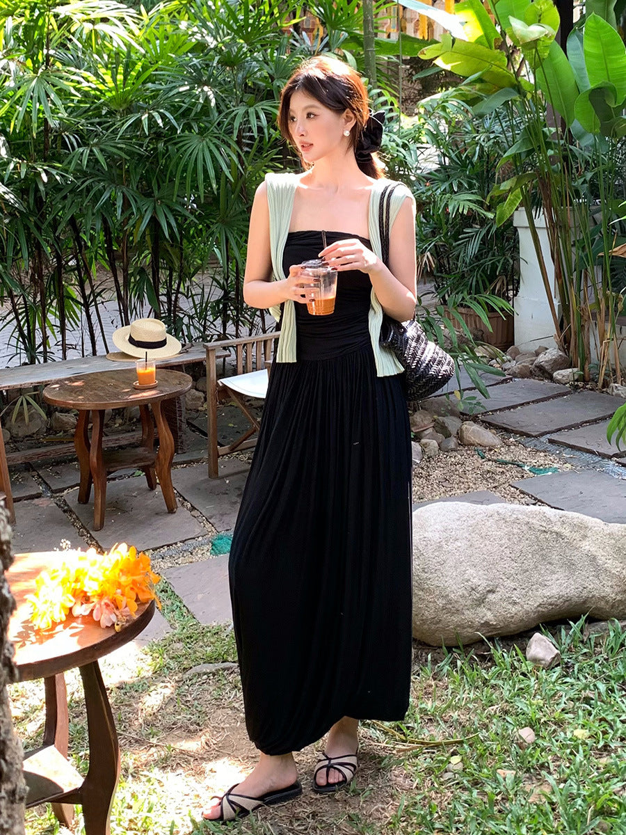 2025 spring and summer new high-waisted temperament elegant tube top dress high-end long dress children 88176